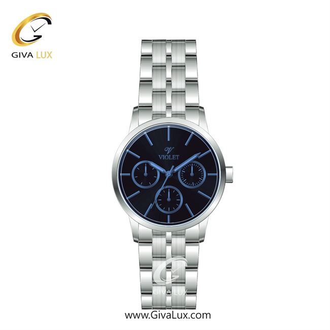 ساعت مچی اورجینال زنانه ویولت VIOLET سه موتوره فول تایم نقره ای | نقره ای| مشکی-آبی| کد رفرنس 0595